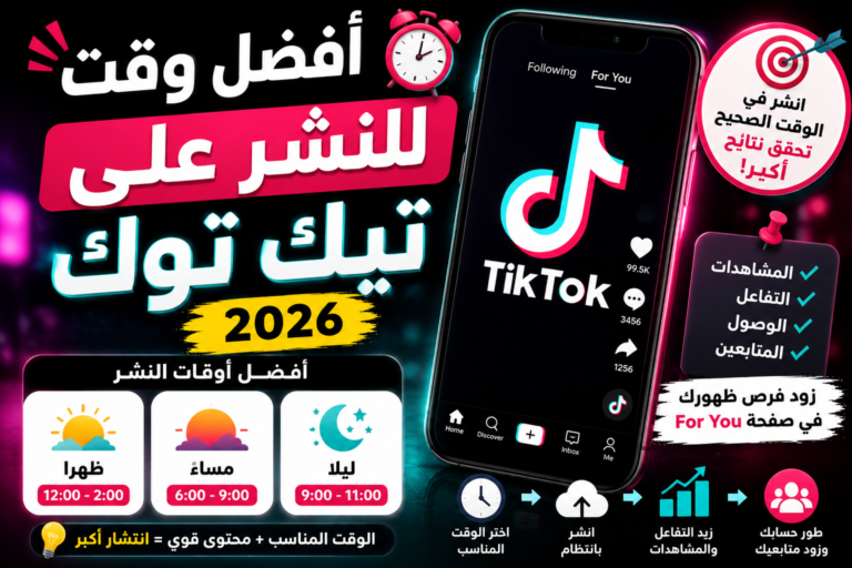 أفضل وقت للنشر على تيك توك 2026 | أفضل ساعات نشر فيديوهات TikTok لزيادة المشاهدات