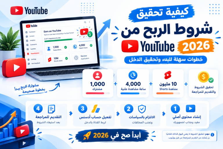 كيفية تحقيق شروط الربح من اليوتيوب بسهولة في 2026