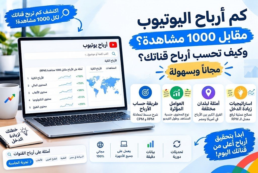 كم أرباح اليوتيوب مقابل 1000 مشاهدة؟ وكيف تحسب أرباح قناتك؟